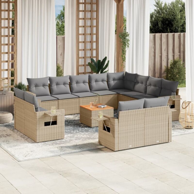 Salon de jardin avec coussins 13 pcs beige résine tressée Vidaxl
