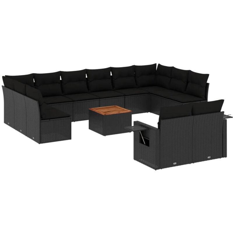Salon de jardin avec coussins 13 pcs noir résine tressée Vidaxl