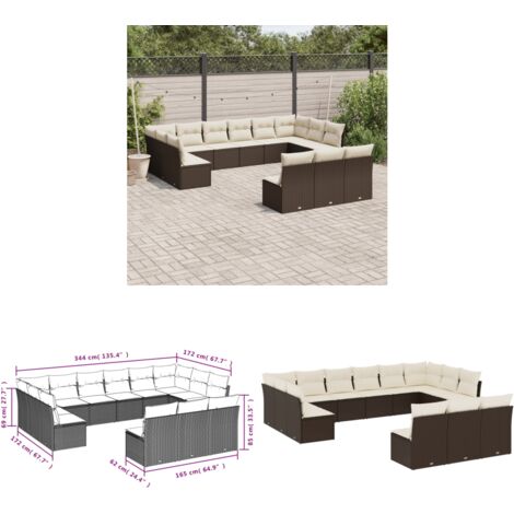 Salon de jardin avec coussins 13 pcs marron résine tressée - Salon De Jardin - Canapé Extérieur - Ensemble Salon De Jardin - Meuble De Jardin - Mobilier De Jardin - Home & Living