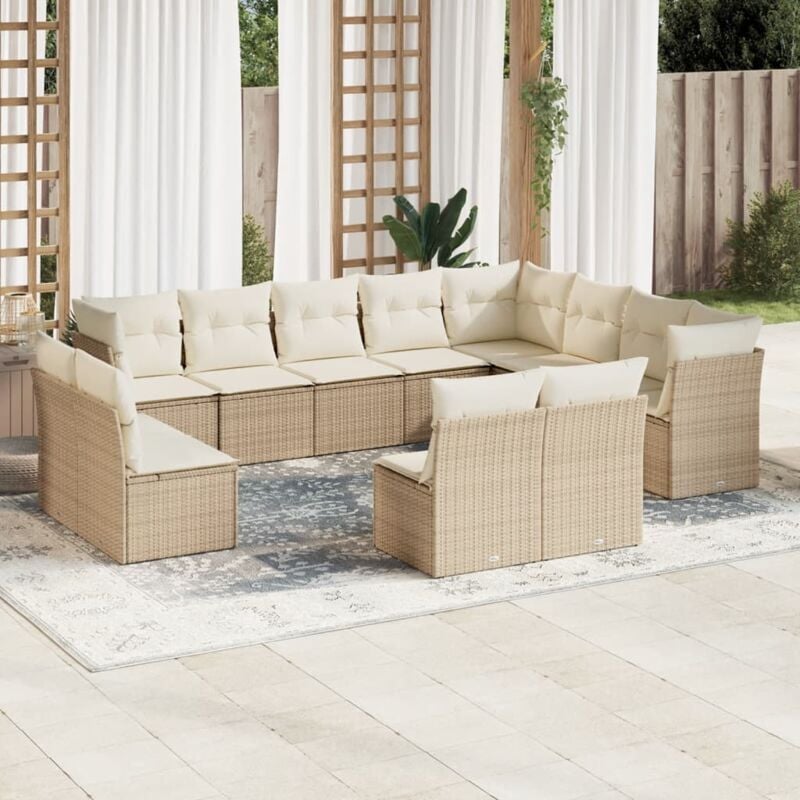 Salon de jardin avec coussins 12 pcs beige résine tressée Vidaxl