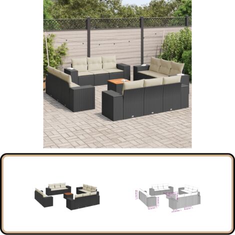 Salon de jardin avec coussins 13 pcs noir résine tressée - Ensemble Salon De Jardin - Meuble Extérieur - Résine Tressée - Rotin Synthétique - Fauteuil Jardin