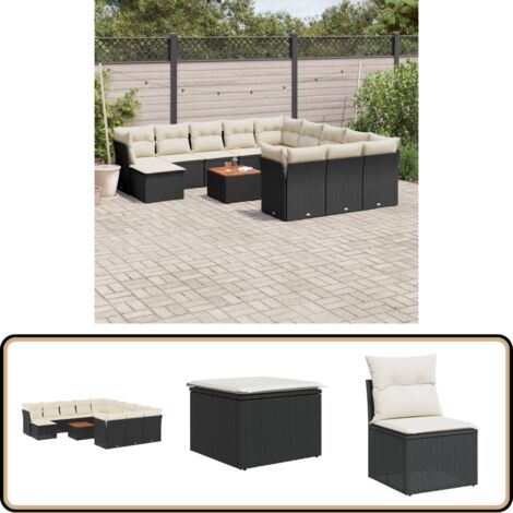 Salon de jardin avec coussins 13 pcs noir résine tressée - Ensemble Salon De Jardin - Mobilier De Jardin - Canapé Extérieur - Set De Jardin - Chaise Lounge