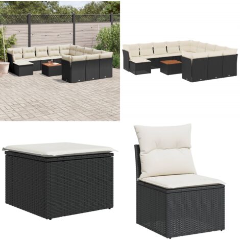 Salon de jardin avec coussins 13 pcs noir résine tressée - Ensemble Salon De Jardin - Mobilier De Jardin - Canapé Extérieur - Set De Jardin - Chaise Lounge - Home & Living