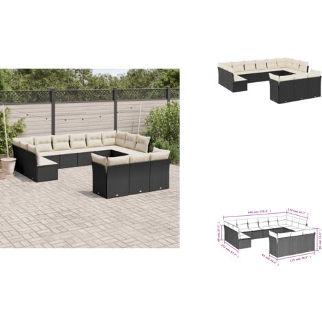 Salon de jardin avec coussins 13 pcs noir résine tressée - Salon De Jardin - Canapé Extérieur - Meuble De Jardin - Ensemble Salon De Jardin - Mobilier De Jardin