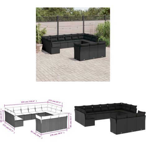 Salon de jardin avec coussins 13 pcs noir résine tressée - Salon De Jardin - Canapé Extérieur - Meuble De Jardin - Set Salon De Jardin - Mobilier De Jardin - Home & Living