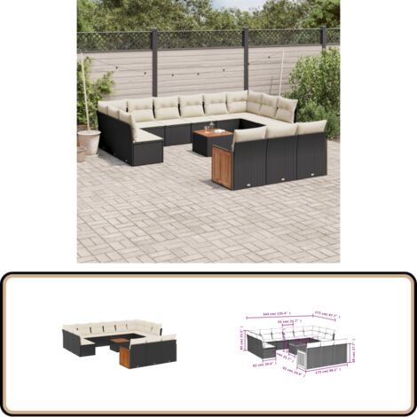 Salon de jardin avec coussins 14 pcs noir résine tressée - Ensemble Salon De Jardin - Meuble Extérieur - Jardin Design - Mobilier De Jardin - Chaise Lounge