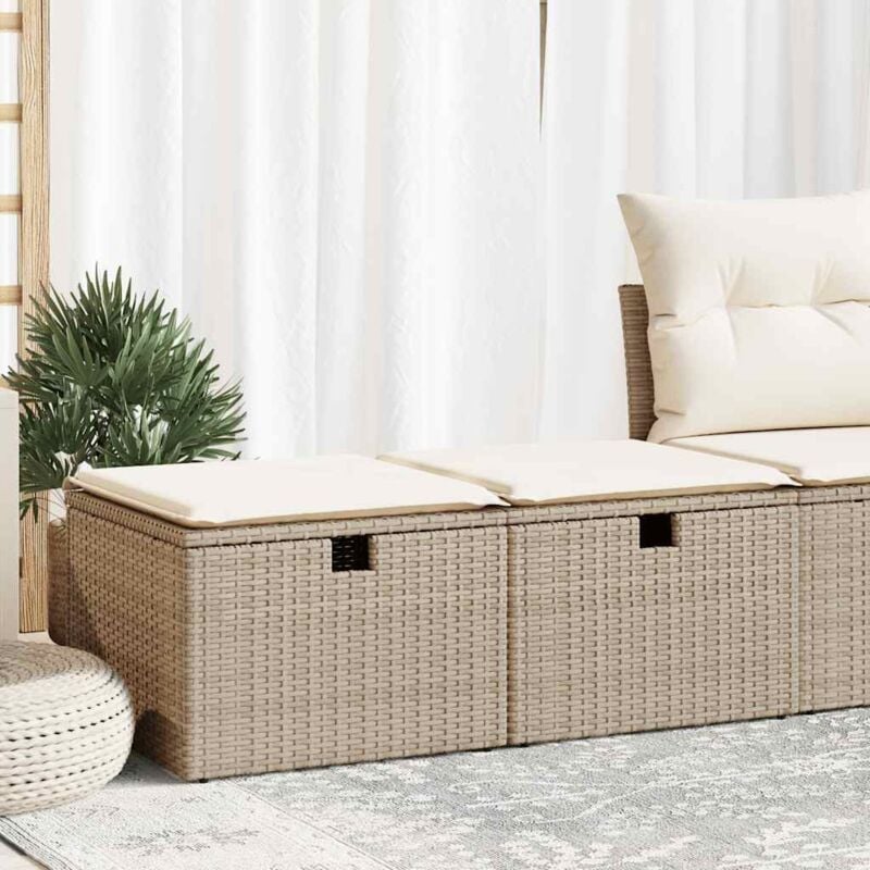 Salon de jardin avec coussins 2 pcs beige résine tressée acacia - Vidaxl