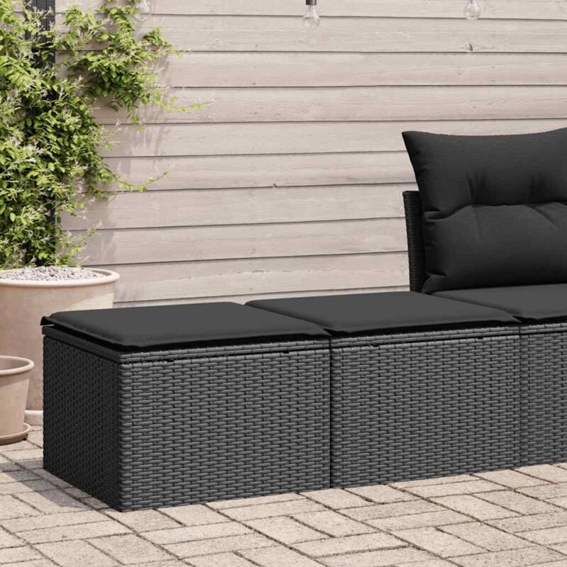 Salon de jardin avec coussins 2 pcs noir résine tressée acacia - Vidaxl