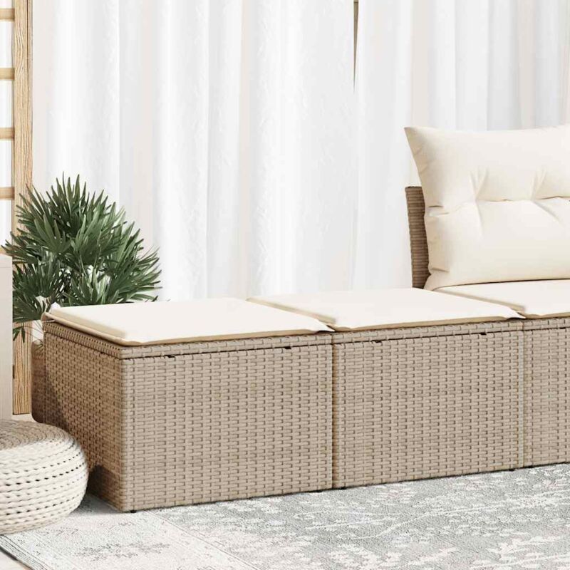 Salon de jardin avec coussins 2 pcs beige résine tressée acacia - Vidaxl