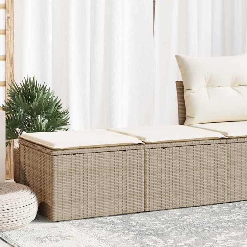 Salon de jardin avec coussins 2 pcs beige résine tressée acacia - Vidaxl