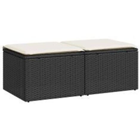 Salon de jardin avec coussins 2 pcs noir résine tressée acacia