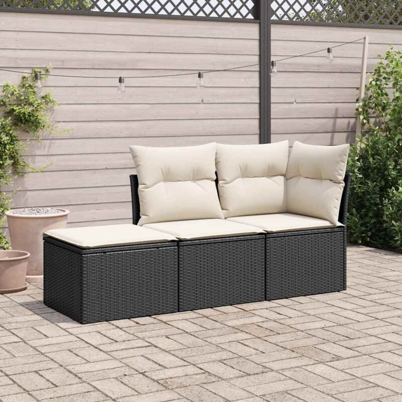 Vidaxl - Salon de jardin 3 pcs avec coussins noir résine tressée