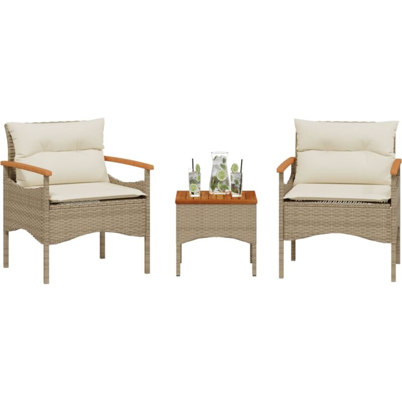 Vidaxl - Salon de jardin avec coussins 3 pcs beige résine tressée