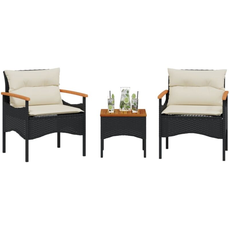 Vidaxl - Salon de jardin 3 pcs avec coussins noir résine tressée
