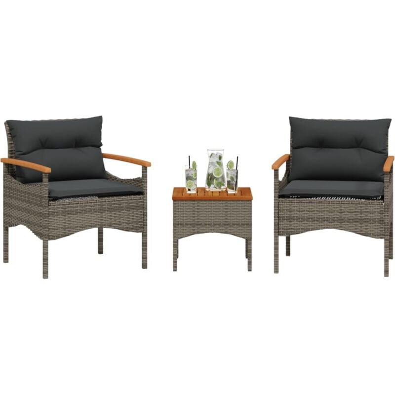 Vidaxl - Salon de jardin avec coussins 3 pcs gris résine tressée