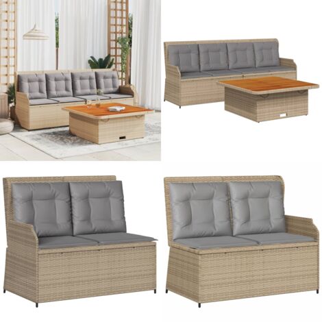 Salon de jardin avec coussins 3 pcs beige résine tressée - Banc de jardin - Table de jardin