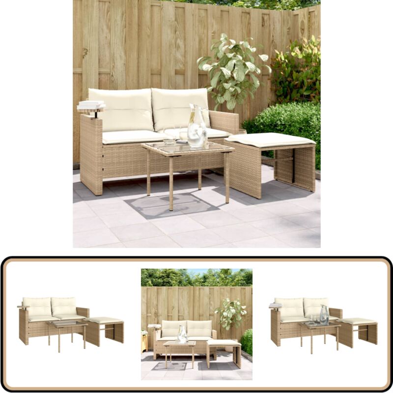 Salon de jardin avec coussins 3 pcs beige résine tressée - Canape De Jardin - Salon De Jardin - Set De Jardin - Meuble De Jardin - Mobilier De Jardin