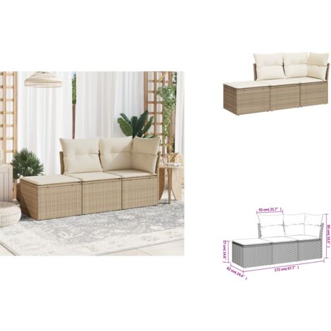 Salon de jardin avec coussins 3 pcs beige résine tressée - Ensemble Salon De Jardin - Mobilier De Jardin - Salon Extérieur - Résine Tressée - Poufs