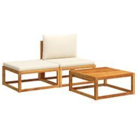 Salon de jardin avec coussins 3 pcs bois massif d'acacia