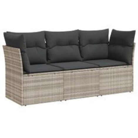 Salon de jardin avec coussins 3 pcs gris clair résine tressée