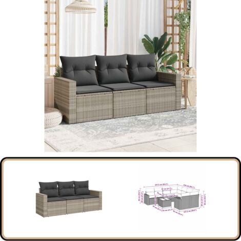 Salon de jardin avec coussins 3 pcs gris clair résine tressée - Canapé De Jardin - Salon De Jardin - Meuble De Jardin - Ensemble Canapé Extérieur - Mobilier De Jardin
