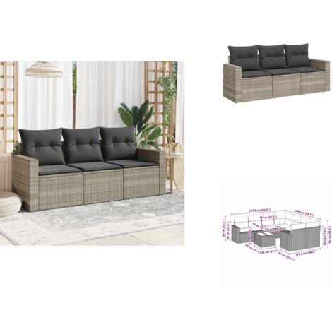 Salon de jardin avec coussins 3 pcs gris clair résine tressée - Canapé De Jardin - Salon De Jardin - Meuble De Jardin - Ensemble Canapé Extérieur - Mobilier De Jardin