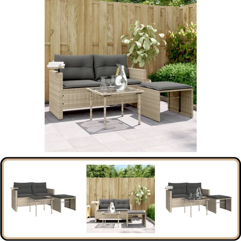 Salon de jardin avec coussins 3 pcs gris clair résine tressée - Canape De Jardin - Salon De Jardin - Set De Jardin - Meuble De Jardin - Mobilier