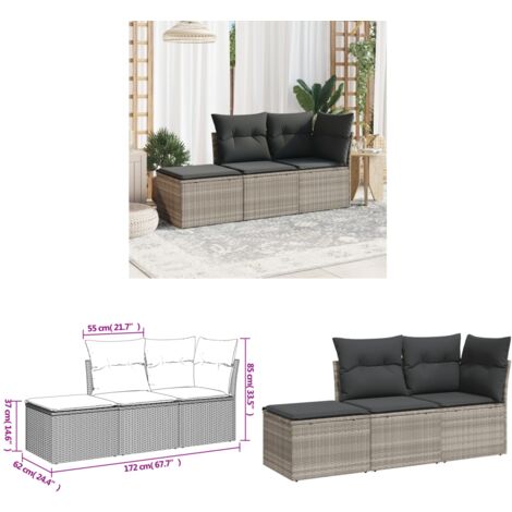 Salon de jardin avec coussins 3 pcs gris clair résine tressée - Salon De Jardin - Mobilier De Jardin - Salon Extérieur - Ensemble De Canapés - Canapé D'angle - Home & Living