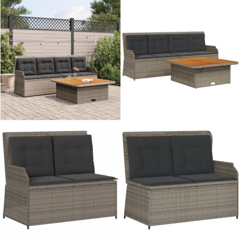 Salon de jardin avec coussins 3 pcs gris résine tressée - Banc de jardin - Table de jardin