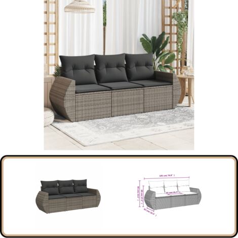 Salon de jardin avec coussins 3 pcs gris résine tressée - Ensemble Salon De Jardin - Meuble Extérieur - Résine Tressée - Rotin Synthétique - Fauteuil De Jardin