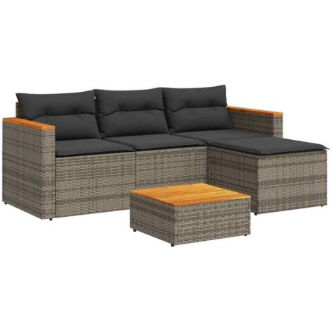 Salon de jardin avec coussins 3 pcs gris résine tressée vidaXL