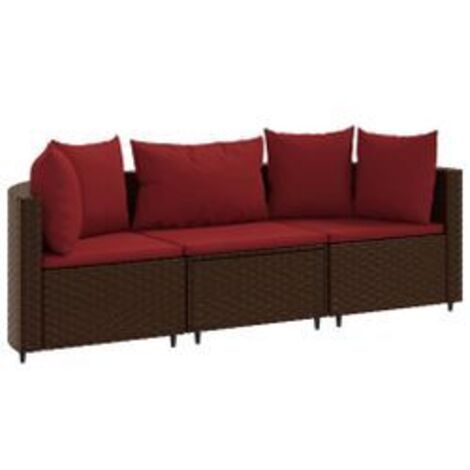 Salon de jardin avec coussins 3 pcs marron résine tressée