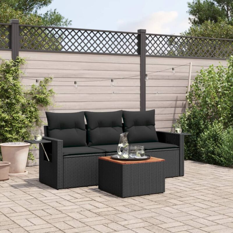 Vidaxl - Salon de jardin 4 pcs avec coussins noir résine tressée
