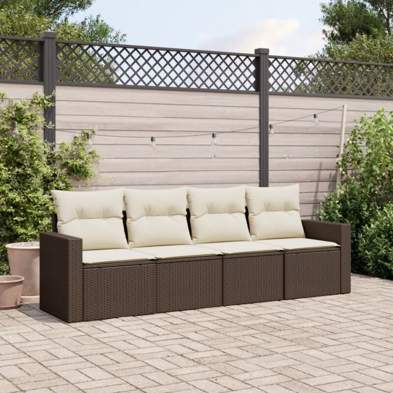 Vidaxl - Salon de jardin 4 pcs avec coussins marron résine tressée