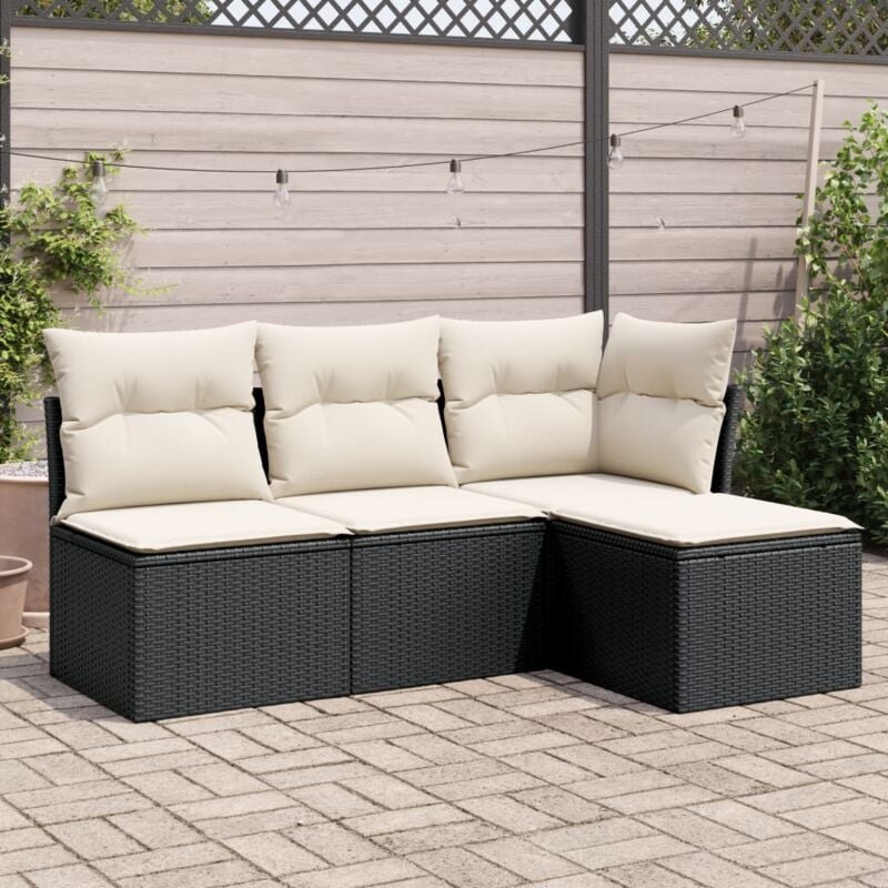 Vidaxl - Salon de jardin 4 pcs avec coussins noir résine tressée
