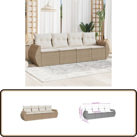 Salon de jardin avec coussins 4 pcs beige résine tressée - Ensemble Salon De Jardin - Meuble Extérieur - Résine Tressée - Rotin Synthétique - Fauteuil De Jardin