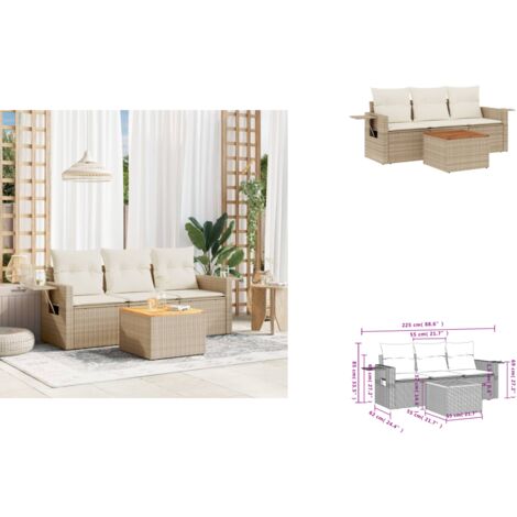 Salon de jardin avec coussins 4 pcs beige résine tressée - Ensemble Salon De Jardin - Meuble Extérieur - Résine Tressée - Rotin Synthétique - Fauteuil De Jardin