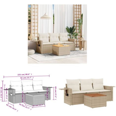 Salon de jardin avec coussins 4 pcs beige résine tressée - Ensemble Salon De Jardin - Meuble Extérieur - Résine Tressée - Rotin Synthétique - Fauteuil De Jardin - Home & Living