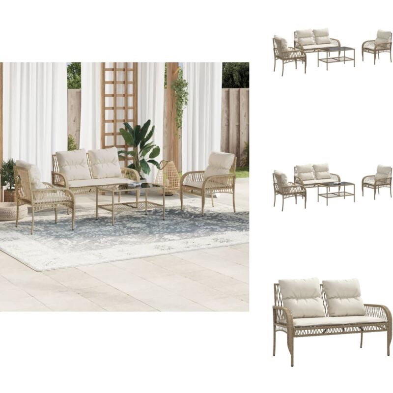 Salon de jardin avec coussins 4 pcs beige résine tressée - Ensemble Salon De Jardin - Salon De Jardin Beige - Mobilier De Jardin - Meubles De Jardin