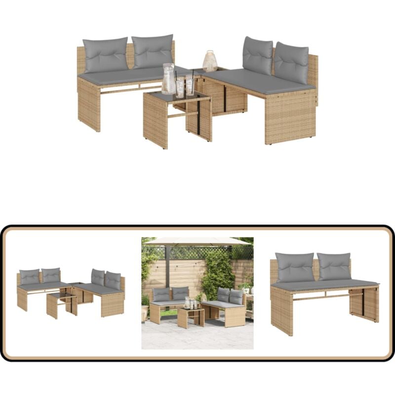Salon de jardin avec coussins 4 pcs beige résine tressée - Ensemble Salon De Jardin - Salon De Jardin Beige - Mobilier De Jardin Résistant Aux