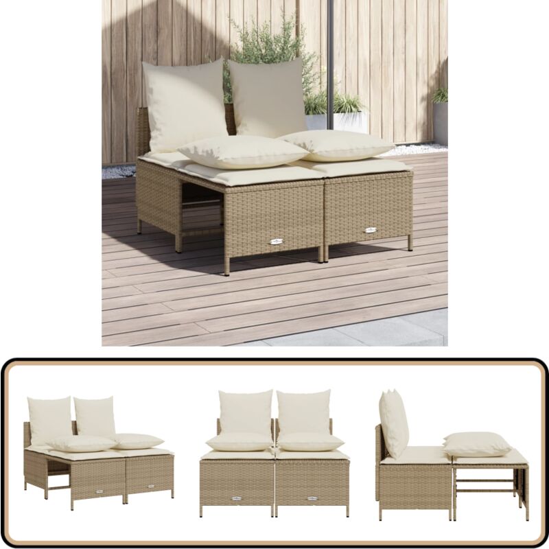Salon de jardin avec coussins 4 pcs beige résine tressée - Ensemble Salon De Jardin - Salon De Jardin Extérieur - Mobilier De Jardin - Canapé Jardin