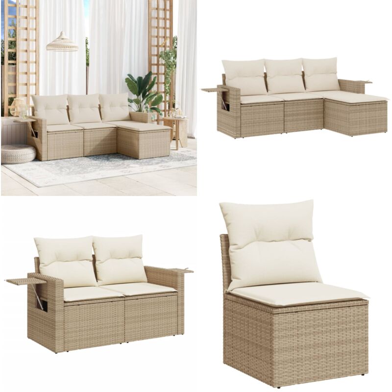 Salon de jardin avec coussins 4 pcs beige résine tressée - Salon De Jardin - Meuble De Jardin - Canapé Extérieur - Ensemble Salon - Rattan Imitation