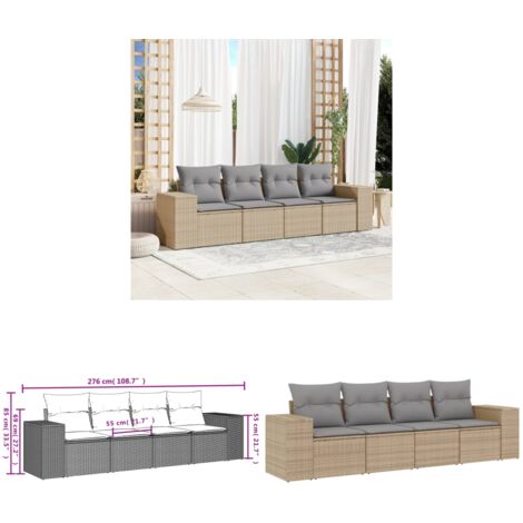 Salon de jardin avec coussins 4 pcs beige résine tressée - Salon De Jardin - Meuble De Jardin - Mobilier Extérieur - Set Salon De Jardin - Résine Tressée - Home & Living