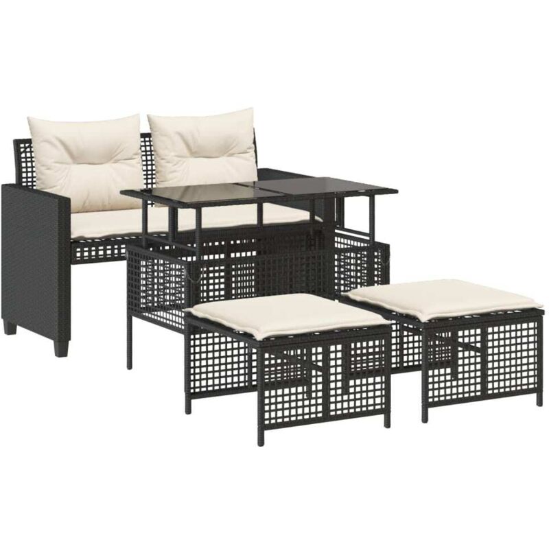 Vidaxl - Salon de jardin avec coussins 4 pcs noir résine tressée verre