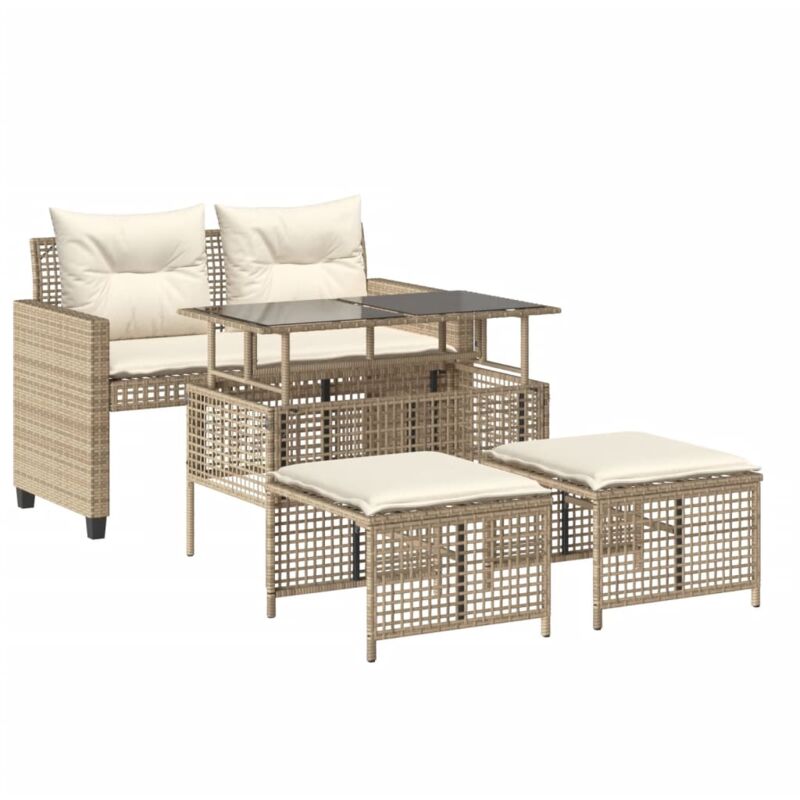 Salon de jardin avec coussins 4 pcs beige résine tressée verre - Vidaxl