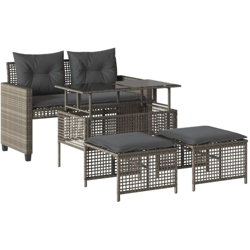 Vidaxl - Salon de jardin avec coussins 4 pcs gris clair poly rotin verre
