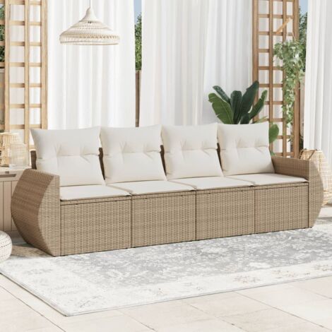 Vidaxl – Salon de jardin 4 places – Résine tressée beige – Coussins amovibles et lavables – Dimensions 250 x 62 x 69 cm – Résistance aux UV