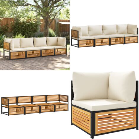 Salon de jardin avec coussins 4 pcs bois d'acacia massif - Ensemble Salon De Jardin - Canapé D'extérieur - Meuble De Jardin - Mobilier De Jardin - Salon De Jardin Acacia - Home & Living