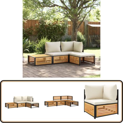 Salon de jardin avec coussins 4 pcs bois d'acacia massif - Ensemble Salon De Jardin - Meubles De Jardin - Salon De Jardin Acacia - Mobilier Exterieur - Chaise Longue