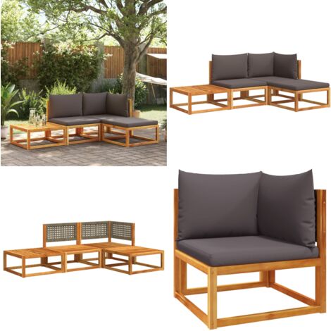 Salon de jardin avec coussins 4 pcs bois d'acacia massif - Ensemble Salon De Jardin - Meubles De Jardin - Salon Extérieur - Acacia Massif - Chaise Longue - Home & Living